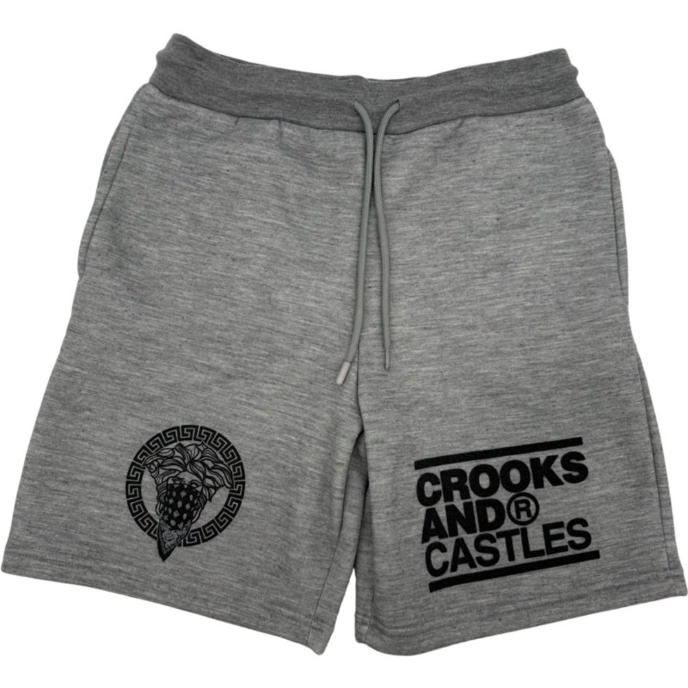 CROOKS AND CASTLES Medium Shorts Gray Fleece Streetwear Logo Medusa Mens Lounge